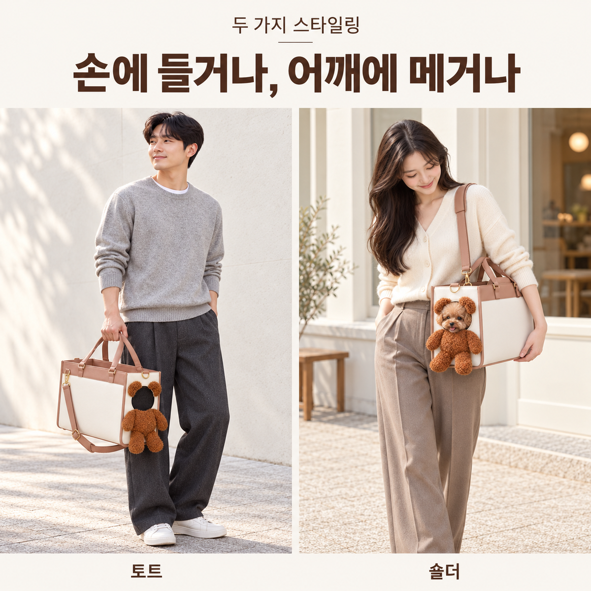 곰 모양 반려동물 이동장 – 강아지·고양이용 휴대용 핸드백/숄더백