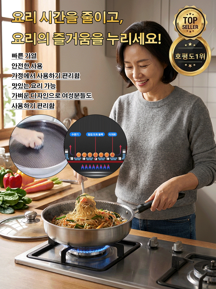 벌집구조 비점착 스테인리스 팬｜무코팅·무연기·유해물질 없음｜건강조리!